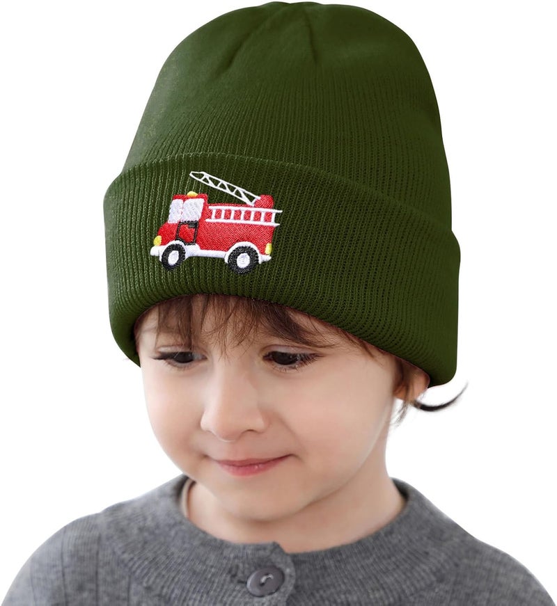 KDVOG Store Kids Knit Beanie Cute Fire Trucks Embroidery Warm Cuffed Skull Caps Classic Autumn Winter Hats for Boys Girls 3-8 Years - Image 5